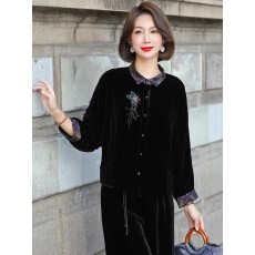 批发新中式高贵洋气金丝绒上衣女士秋冬2026新款<b class='q'>妈妈</b>高端长袖开衫<b class='q'>外套</b>