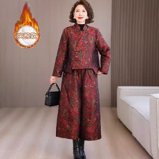 批发新中式国风套装<b class='q'>妈妈</b>装夹棉<b class='q'>棉服</b>阔腿裤高级感复古提花两件套春季女