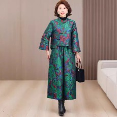 批发新中式国风元素套装冬装夹棉加厚妈妈<b class='q'>时尚</b>改良唐装阔腿裤两件套女