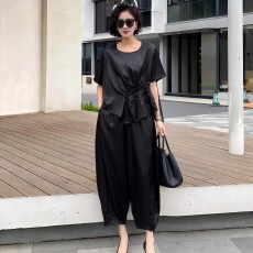 批发2026醋酸提花宽松显瘦上衣<b class='q'>小脚</b>裤<b class='q'>哈伦裤</b>气质大女主两件套装女夏