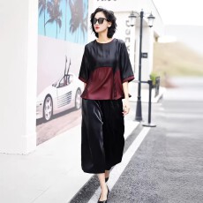 批发春夏<b class='q'>贵</b><b class='q'>夫人</b>大码复古高端时尚拼接上衣宽松阔腿裤优雅气质两件套装