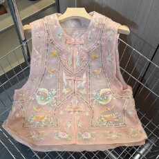 批发新国风新中式马甲女款<b class='q'>欧根纱</b>重工刺绣马夹坎肩薄款复古<b class='q'>上衣</b>外套夏