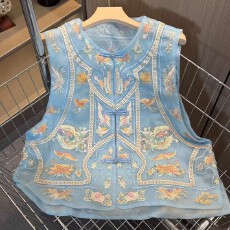 批发新国风新中式马甲女款<b class='q'>欧根纱</b>重工刺绣马夹坎肩薄款复古<b class='q'>上衣</b>外套夏