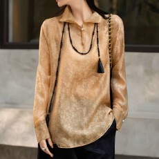 批发春季新款中式立领衬衫女百搭<b class='q'>打底衫</b>长袖双层人丝提花显瘦遮肉上衣