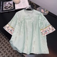 批发新中式国风真丝刺绣衬衫女2026夏季新款宽松显瘦气质防晒唐装上衣