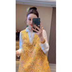 批发2026年新款提花轻奢高级感长袖衬衫叠穿上衣<b class='q'>马甲</b>女装