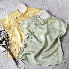 批发2026真丝金丝提花新中式国风上衣女夏<b class='q'>立领</b>斜襟减龄短袖小衫t恤