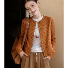 批发2026新款高级感洋气超火小香风新中式复古印花外套女冬小个子穿搭