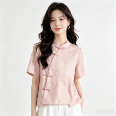 批发2026<b class='q'>真丝</b><b class='q'>衬衫</b>女士短袖印花小衫新中式国风时尚桑蚕丝上衣