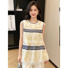 批发新中式重工刺绣<b class='q'>欧根纱</b>马甲女夏季新款国风高级感小众宽松无袖<b class='q'>上衣</b>