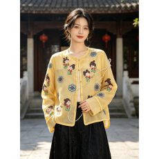 批发桑蚕丝新中式外套女春夏复古<b class='q'>欧根纱</b>薄款国风<b class='q'>上衣</b>刺绣盘扣外搭开衫