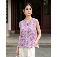 批发新中式唐装汉服夏季薄款开衫外搭女士盘扣坎肩刺绣马甲背心