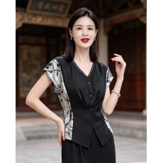 批发韩版休闲黑色短袖V领收腰<b class='q'>衬衫</b>女2026年夏季新款时尚洋气<b class='q'>百搭</b>上衣
