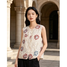 批发欧洲站夏季新款时尚重工刺绣<b class='q'>马甲</b>背心女轻奢复古欧根纱坎肩上衣