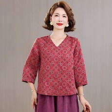 批发高端女装2026早春新款中老年妈妈七分袖气质上衣