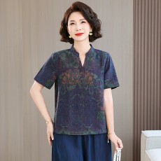 批发2026夏季新款宽松时尚气质<b class='q'>大码</b>女装真丝衬衫显瘦中年妈妈短袖上衣