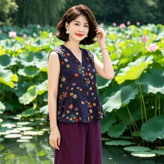 批发今年流行特惠新中式国风女装人丝提花复古无袖<b class='q'>衬衫</b>2026年夏季气质