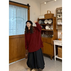 批发实拍<b class='q'>日系</b>复古格纹设计宽松毛衣+花苞裙