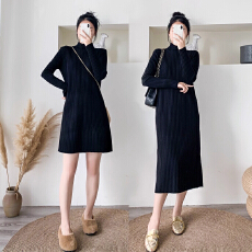 批发半高领秋冬针织<b class='q'>连衣裙</b>内搭中长款小个子宽松打底配大衣毛衣裙过膝