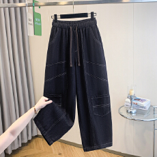 批发实拍2025秋季新款复古宽松休闲大码萝卜裤胖mm显瘦阔腿<b class='q'>九分</b>老爹裤