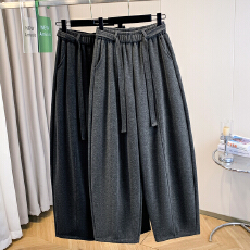 批发实拍老钱风秋冬加厚羊绒弯刀裤女高腰显瘦拖地裤垂感外穿气球<b class='q'>长裤</b>