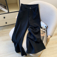 批发实拍2026春季新款黑色微喇裤女高腰显瘦超模裤修身弹力休闲西装裤