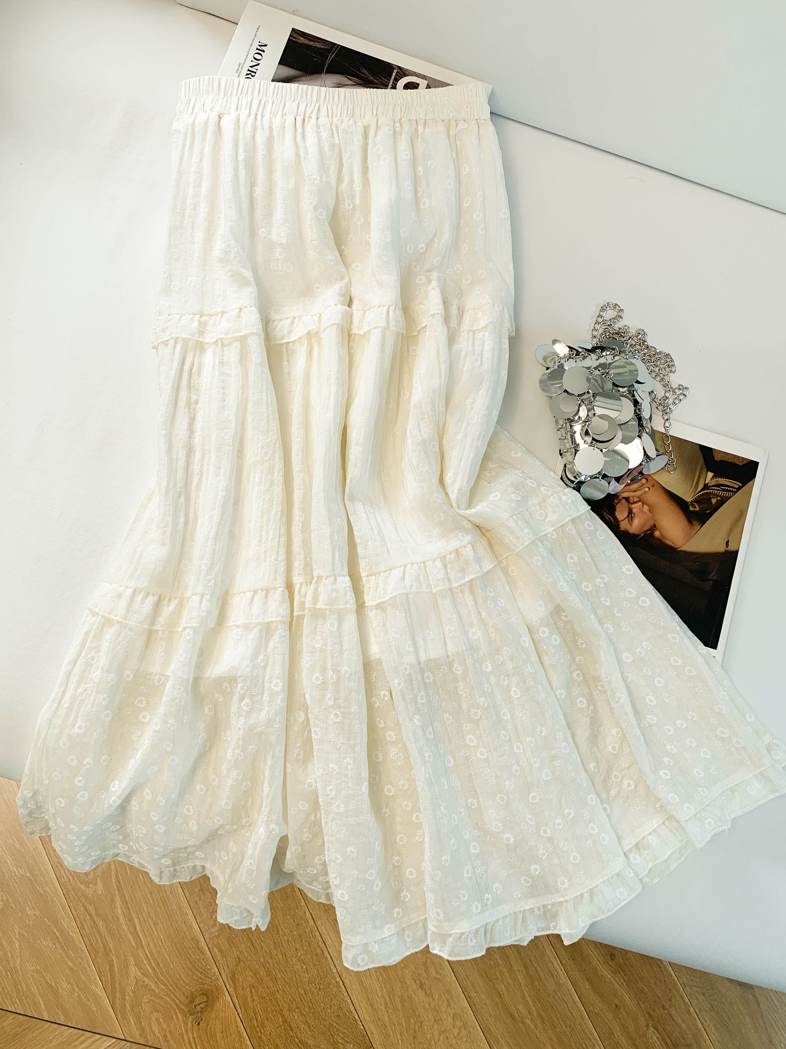 실사 프랑스식 달콤함 품격 꽃무늬 케이크 드레스 허리밴드 패치워크 레이스 작은 청신 한 마디 큰 진자 롱 스커트