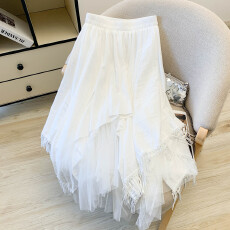 批发2026夏季新款不规则网纱拼接流苏半身裙女设计感显瘦A字仙女裙