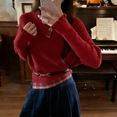 批发实拍~不规则翻领长袖针织衫上衣女春秋新款百搭氛围感软糯毛衣