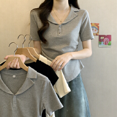 批发实拍~V领短袖T恤女夏季修身<b class='q'>韩版</b>打底衫内搭短款POLO衫上衣潮