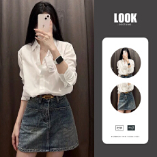 批发盐系轻熟两件套装夏季宽松休闲<b class='q'>OL</b>通勤短袖<b class='q'>衬衫</b>高腰牛仔半身裙女装