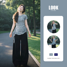 批发辣妹穿搭复古灰色圆领短袖t恤不规则独特漂亮设计感上衣2026夏季