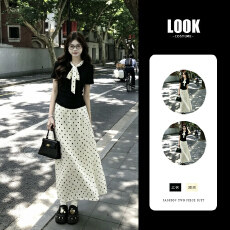 批发2026新款法式富家千金小香风短袖<b class='q'>连衣裙</b>子女夏季气质<b class='q'>波点</b>长裙套装