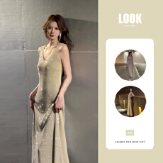 批发闪钻连衣裙高级无袖<b class='q'>长裙女</b>烫钻显瘦内搭<b class='q'>吊带</b>高级感晚礼服宴会穿搭