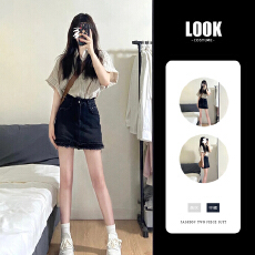 批发夏季茶系穿搭一整套活泼减龄高级感甜酷女孩chic衬衫<b class='q'>短裙</b>两件套装