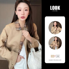 批发2026秋冬新款卡其色格子风衣夹克外套女短款法式复古百搭气质上衣