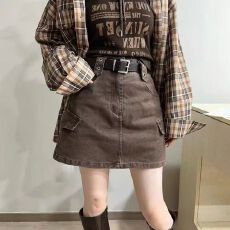 批发2025秋季新款韩版时尚<b class='q'>百搭</b>高腰显瘦工装半身裙女短款A字裙潮