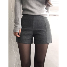 批发灰色毛呢短裤女秋冬2025显瘦韩版修身<b class='q'>包臀</b>呢子靴裤高腰打底三分裤
