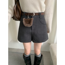 批发2025秋冬新款<b class='q'>韩版</b>百搭气质显瘦毛呢百搭休闲短<b class='q'>裤</b>配腰带