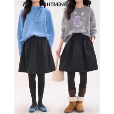 批发新款拼接毛呢半身裙女冬高腰a字花苞裙中裙