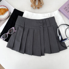 批发美式辣妹时尚两粒扣高腰显瘦<b class='q'>西装</b>半身裙百褶裙防走光短裙a字裙女