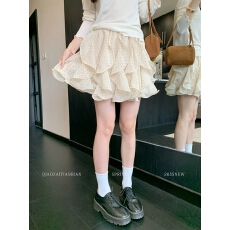 批发2026年春夏新款韩版十三行宽松高腰甜美减龄显瘦<b class='q'>百搭</b>花瓣波点短裙