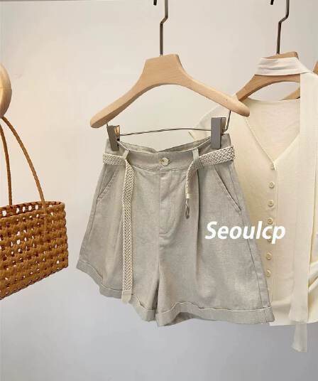 주간 실크 면 린넨 넓은 다리가 짧다. 바지 여성 여름 얇은 스타일 2026 새로운 하이웨이스트 슬림해 보이는 루즈핏 외출용 한 마디 캐주얼 바지