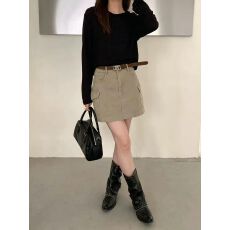 批发工装风洗水牛仔短裙女2026<b class='q'>秋</b>新款高腰显瘦百搭A字半身裙配腰带
