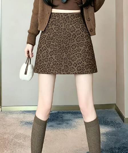 아메리칸 레트로 다용도 식물 플러시 레오파드 무늬 미니 스커트 여성 가을 대양 품격 한국 chic 타이트 스커트 핫걸 한 마디 반신 스커트