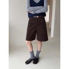 批发高腰条绒灯芯绒五分裤女秋<b class='q'>冬</b>显瘦阔腿裤直筒休闲裤卡其色百搭女裤