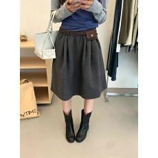 批发韩系博主ins 送腰包 显瘦中长款<b class='q'>伞</b><b class='q'>裙</b>毛呢半身<b class='q'>裙</b>女松紧高腰<b class='q'>裙</b>子