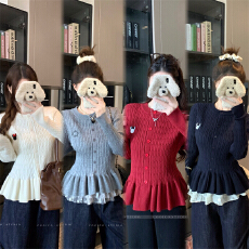 批发实拍实价 大码女装<b class='q'>春</b>秋胖mm甜美芭蕾风针织开衫毛衣收腰裙摆外套