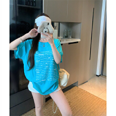 批发实拍 大码胖mm正肩显瘦显白夏季字母印花百搭纯棉短袖宽松T恤女