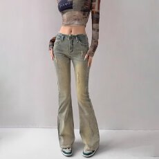 批发现货~复古怀旧修身微喇牛仔<b class='q'>裤</b>女秋季爆款高腰<b class='q'>提</b><b class='q'>臀</b>显瘦马蹄喇叭<b class='q'>裤</b>